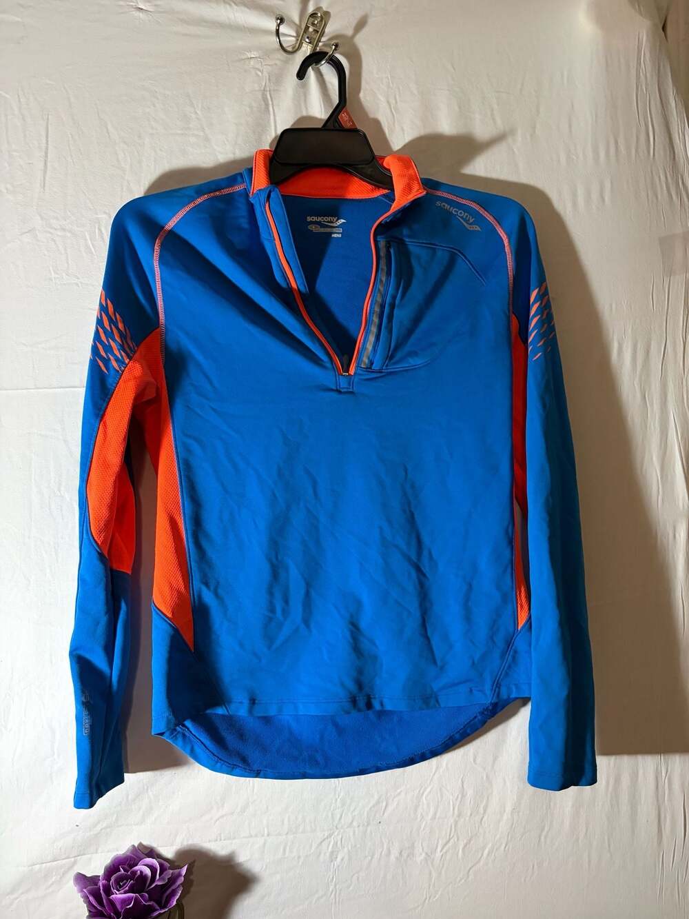 Saucony Men's Performance Blue and Orange Half-Zip Athletic Running Pullover